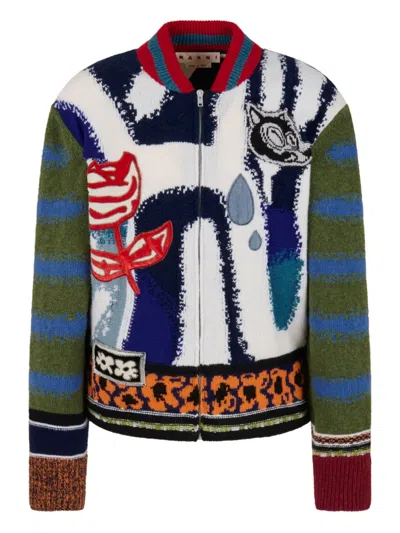 Marni Graphic-knitted Cardigan In Multi