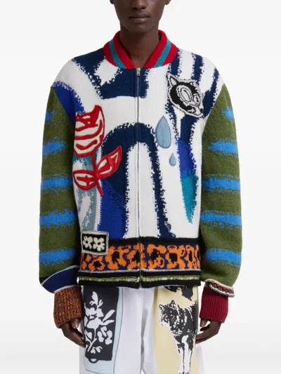 Marni Graphic-knitted Cardigan In Multi