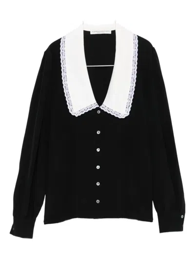 Alessandra Rich Lace-trimmed Collar Blouse In Black