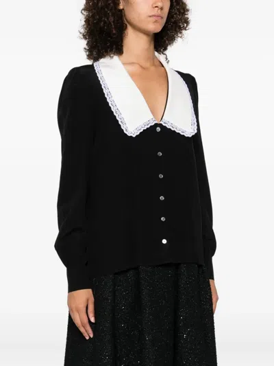 Alessandra Rich Lace-trimmed Collar Blouse In Black