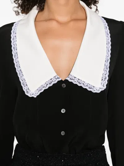 Alessandra Rich Lace-trimmed Collar Blouse In Black