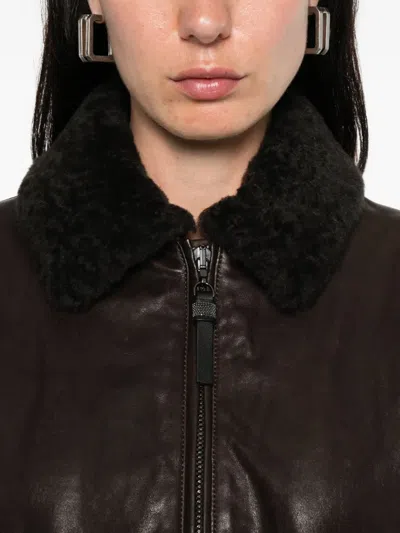 Brunello Cucinelli Shearling Collar Leather Jacket Women