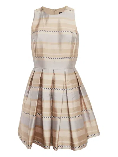 Pre-owned Armani Exchange Pleated Stripe Dress In Sand