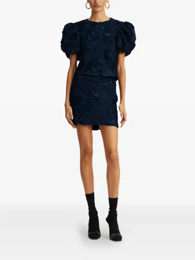 Rotate Birger Christensen 3d Floral-mesh Mini Skirt In Blue