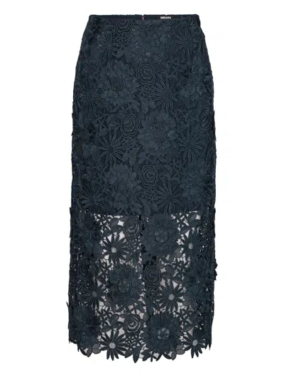 Rotate Birger Christensen Floral-lace Midi Skirt In Blue