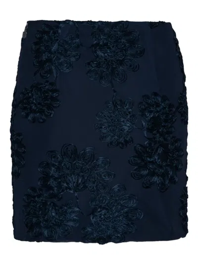 Rotate Birger Christensen 3d Floral-mesh Mini Skirt In Blue