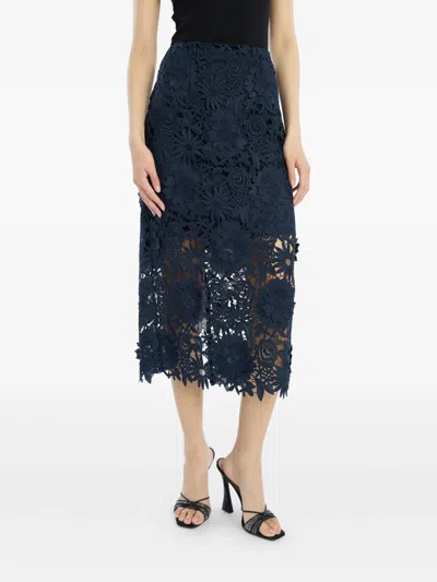 Rotate Birger Christensen Floral-lace Midi Skirt In Blue