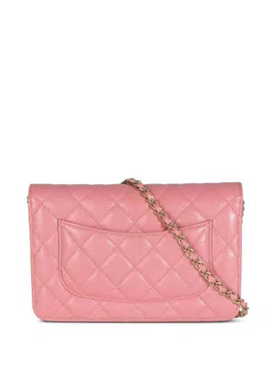 Pre-owned Chanel Quilted Wallet On Chain In Pink