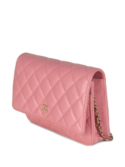 Pre-owned Chanel Quilted Wallet On Chain In Pink