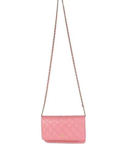 Pre-owned Chanel Quilted Wallet On Chain In Pink