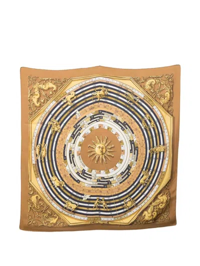 Pre-owned Hermes 1988 Dies Et Hore Silk Scarf In Neutral