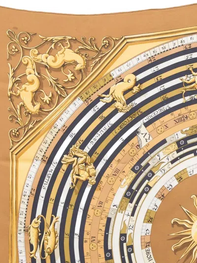 Pre-owned Hermes 1988 Dies Et Hore Silk Scarf In Neutral