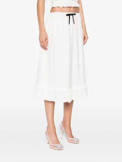 Alessandra Rich Floral-jacquard Midi Skirt In White