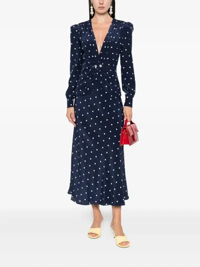 Alessandra Rich Polka Dot-print Midi Dress In Blue