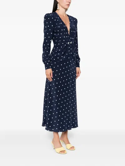 Alessandra Rich Polka Dot-print Midi Dress In Blue
