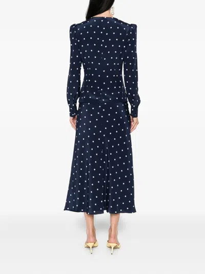 Alessandra Rich Polka Dot-print Midi Dress In Blue