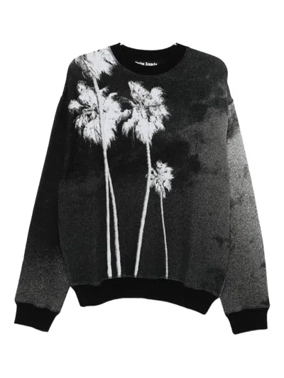 Palm Angels Palm Culture Print Crewneck Sweater In Black
