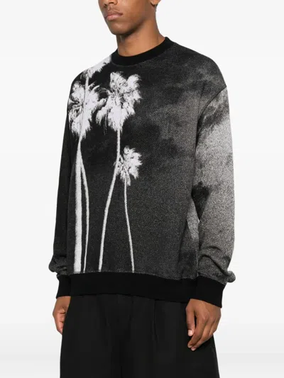 Palm Angels Palm Culture Print Crewneck Sweater In Black
