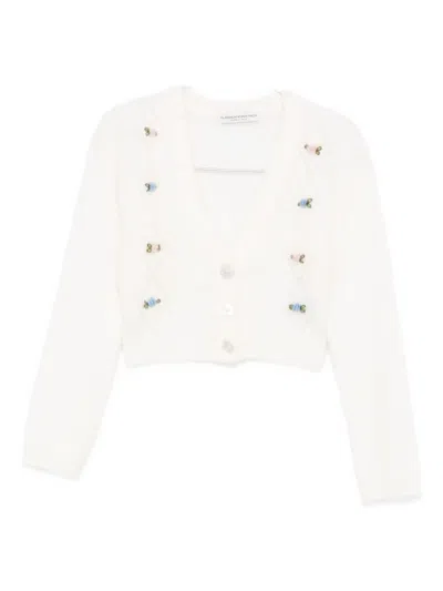 Alessandra Rich Floral-embroidered Button Cardigan In White