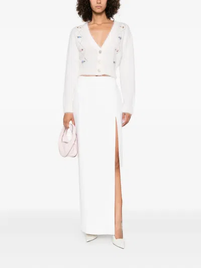 Alessandra Rich Floral-embroidered Button Cardigan In White