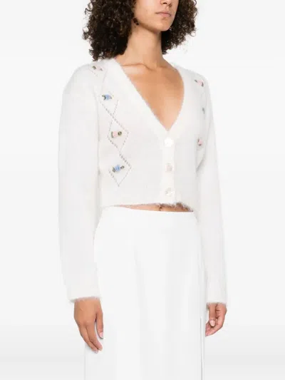 Alessandra Rich Floral-embroidered Button Cardigan In White