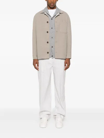 Eleventy Button-down Wool Shirt In Gray
