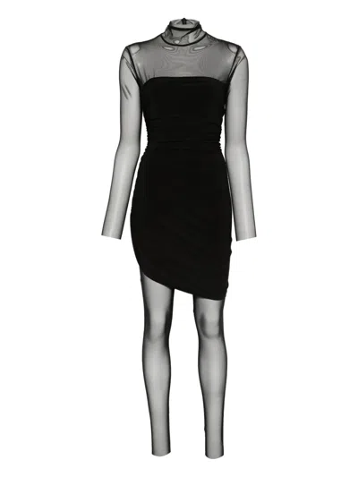 Norma Kamali Diana Pickleball Layered Ruched Stretch-jersey And Tulle Jumpsuit In Black
