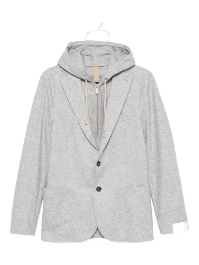 Eleventy Single Breasted Herringbone Sport Coat With Removable Hooded Bib In Gray
