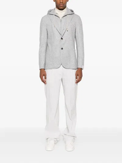 Eleventy Single Breasted Herringbone Sport Coat With Removable Hooded Bib In Gray