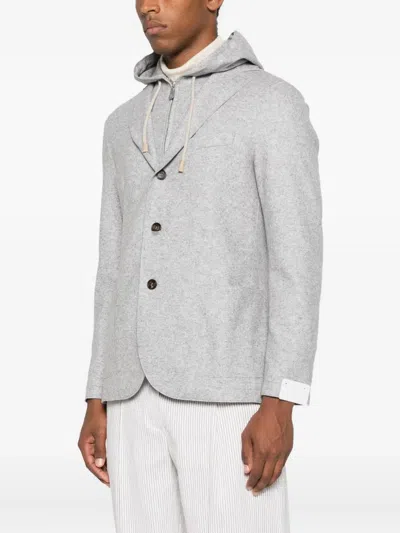 Eleventy Single Breasted Herringbone Sport Coat With Removable Hooded Bib In Gray