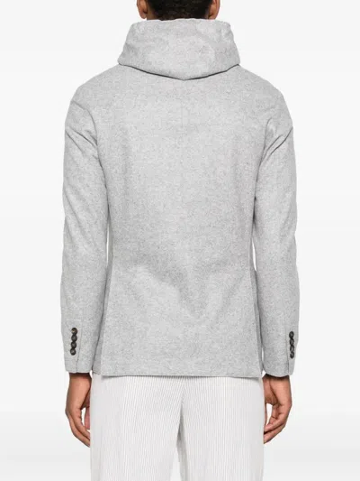 Eleventy Single Breasted Herringbone Sport Coat With Removable Hooded Bib In Gray