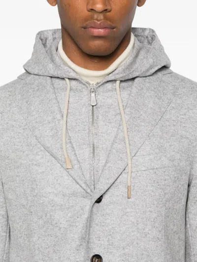 Eleventy Single Breasted Herringbone Sport Coat With Removable Hooded Bib In Gray