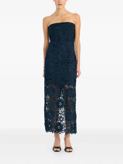Rotate Birger Christensen Floral-lace Midi Dress In Blue