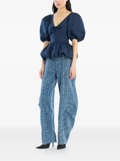 Rotate Birger Christensen Puff-sleeve Top In Blue