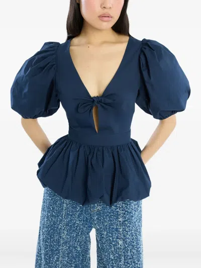 Rotate Birger Christensen Puff-sleeve Top In Blue