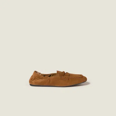 Miu Miu Women Ruches Leather Loafers With Lettering Logo In Multi