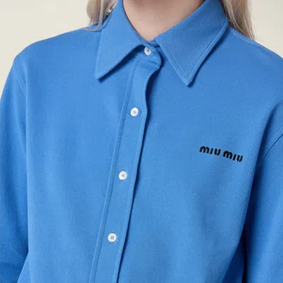 Miu Miu Button-detailed Cotton-poplin Shirt In Blue