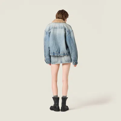 Miu Miu Denim And Shearling Trucker Jacket In Blue