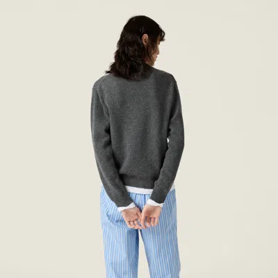 Miu Miu Cashmere V-neck Sweater With Jersey Inserts In Gray