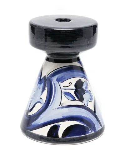 Dolce & Gabbana Small Ceramic Candle Holder In Blue