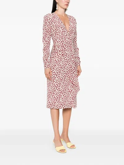 Alessandra Rich Floral-print Draped Midi Dress In Red