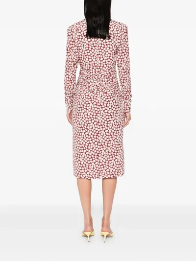 Alessandra Rich Floral-print Draped Midi Dress In Red