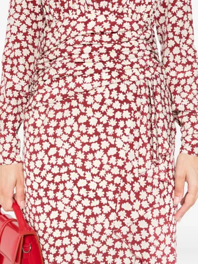 Alessandra Rich Floral-print Draped Midi Dress In Red