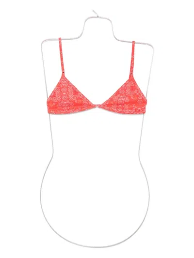 Roberta Einer Floral-print Triangle Bikini Top In Red