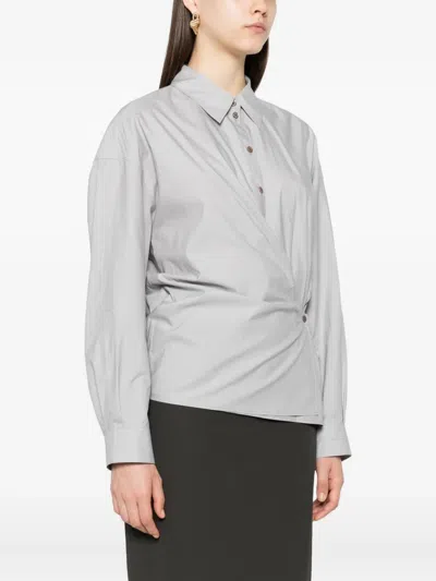 Lemaire Blue Straight Collar Twisted Shirt In Animal Print