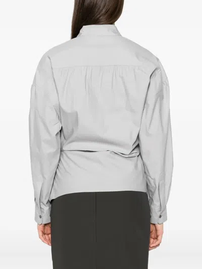 Lemaire Blue Straight Collar Twisted Shirt In Animal Print