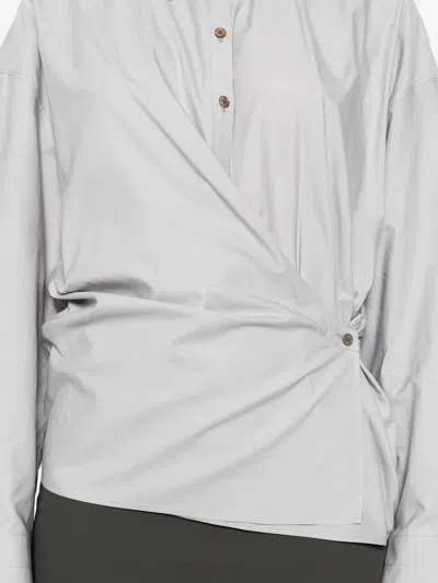Lemaire Blue Straight Collar Twisted Shirt In Animal Print