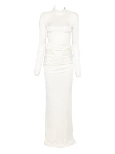 The New Arrivals Ilkyaz Ozel Darja Gathered Satin-jersey Gown In White
