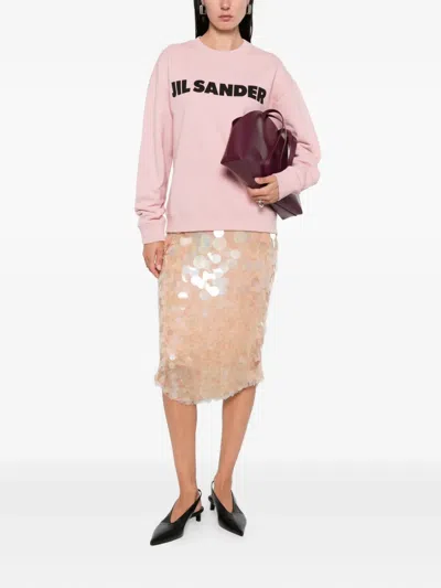 Jil Sander Cotton Sweatshirt With Ribbed Cuffs And Hem In Pink
