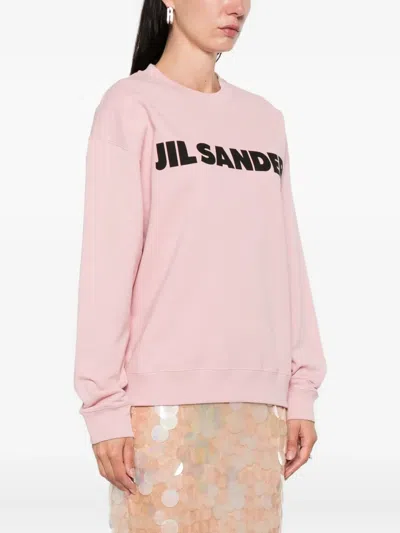 Jil Sander Cotton Sweatshirt With Ribbed Cuffs And Hem In Pink